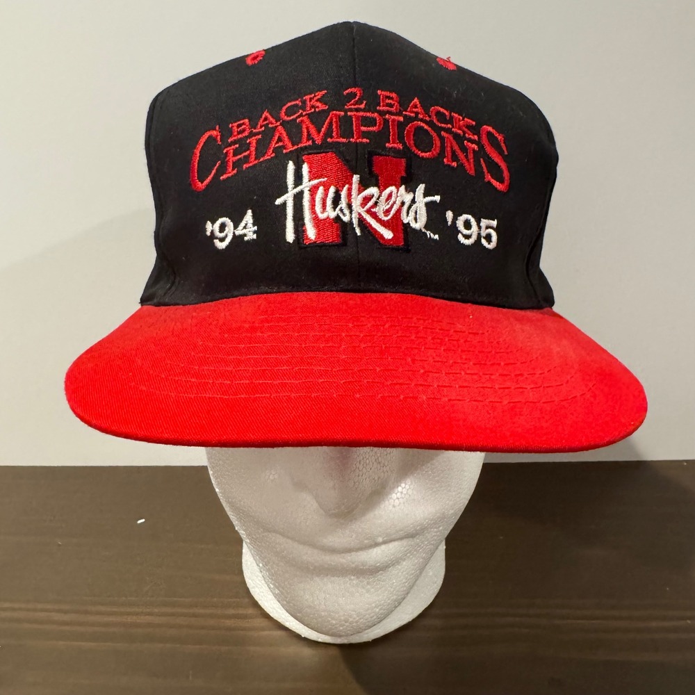 Vintage Nissin Cap Nebraska Huskers‎ Back 2 Back Champions Snapback Hat OSFM